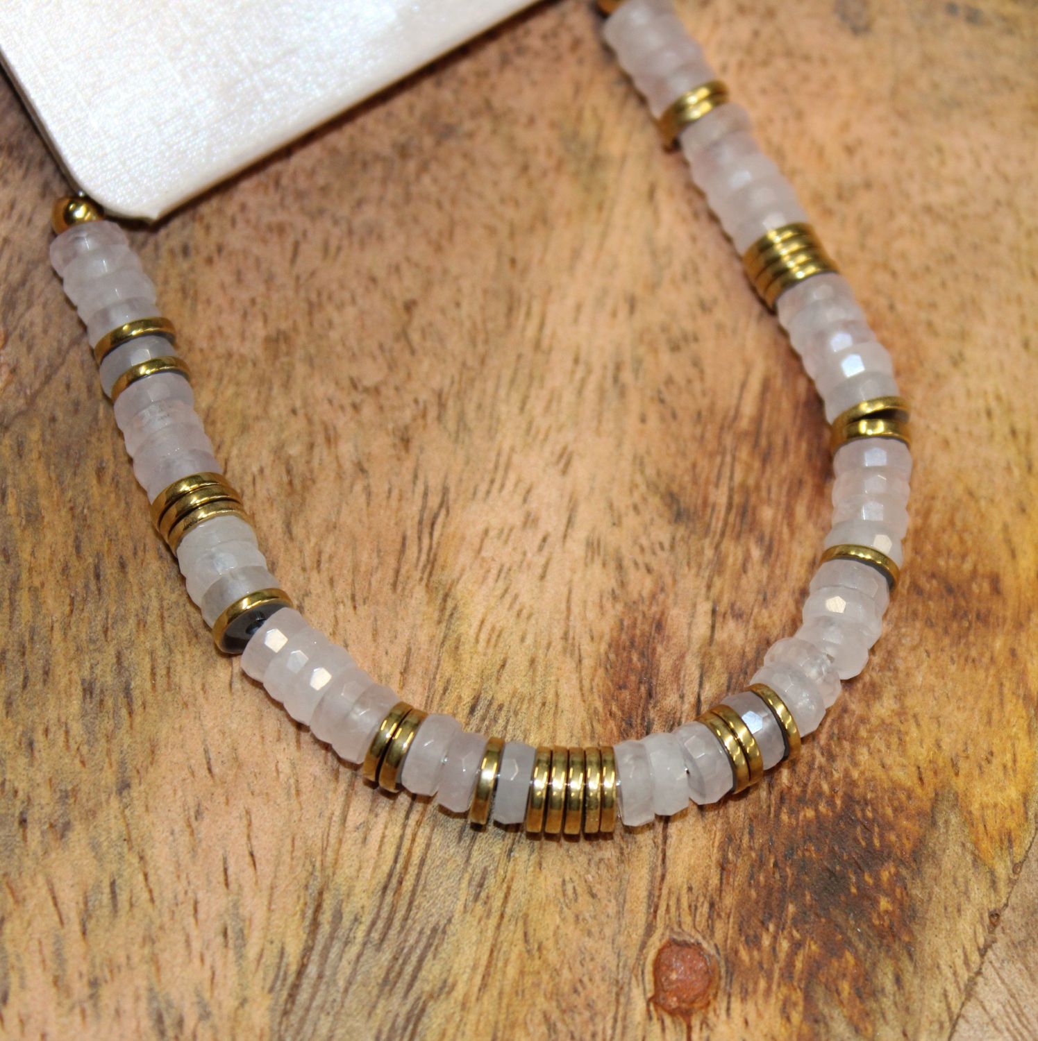 Bracelet en acier et pierres naturelles - Rose