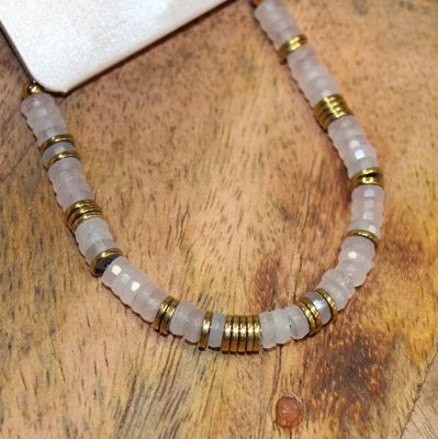 Bracelet en acier et pierres naturelles - Rose