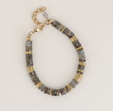 Bracelet en acier et pierres naturelles - Gris