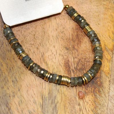 Bracelet en acier et pierres naturelles - Gris