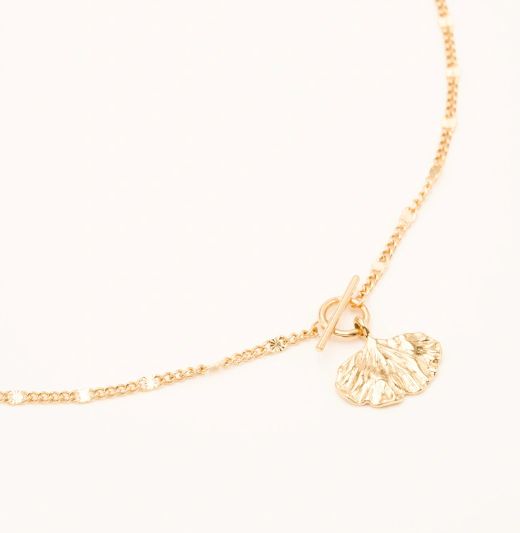 Chaine fine avec feuille de Ginko en acier doré