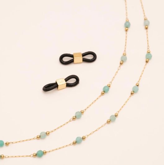 Dupliquer « Sautoir/Chaine de lunette en acier doré et pierres naturelles - Turquoise