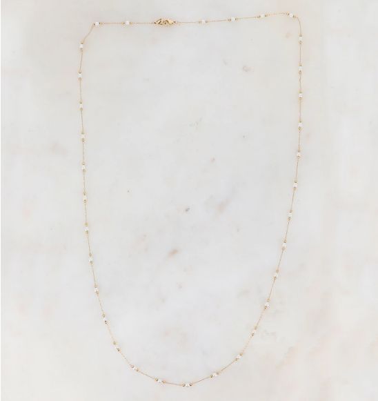 Dupliquer « Sautoir/Chaine de lunette en acier doré et pierres naturelles - Blanc