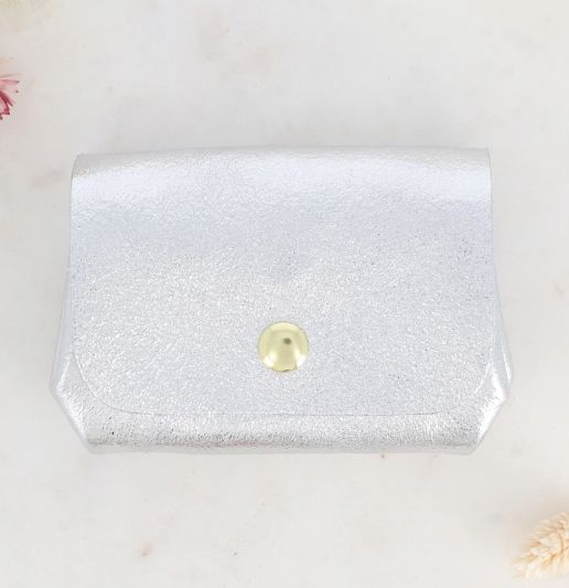 Porte-monnaie en cuir de vachette métallisé - Argenté