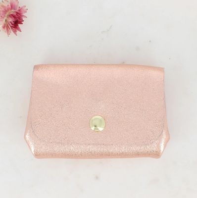 Porte-monnaie en cuir de vachette métallisé - Rose Gold