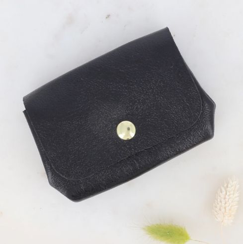 Porte-monnaie en cuir de vachette métallisé - Noir