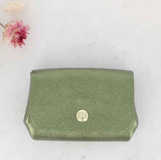 Porte-monnaie en cuir de vachette métallisé - Kaki