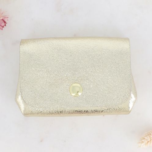 Porte-monnaie en cuir de vachette métallisé - Doré