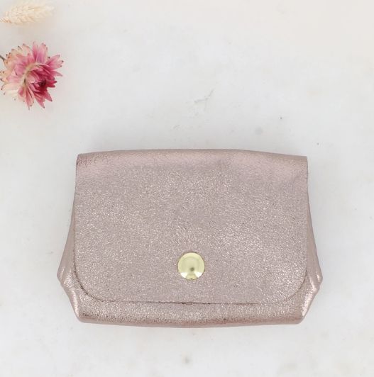 Porte-monnaie en cuir de vachette métallisé - Bronze