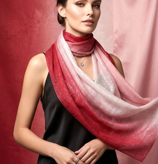 Foulard dégradé avec dorures - Rouge