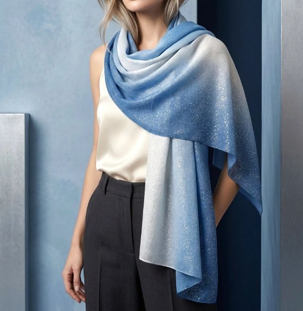 Foulard dégradé avec dorures - Bleu