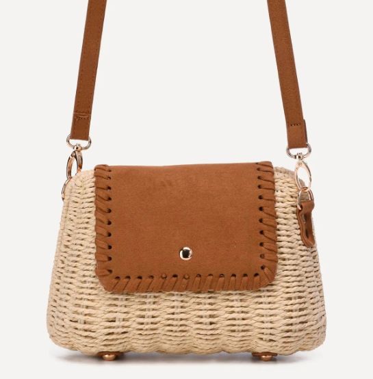 Sac bandoulière en paille sur armature rigide - Beige