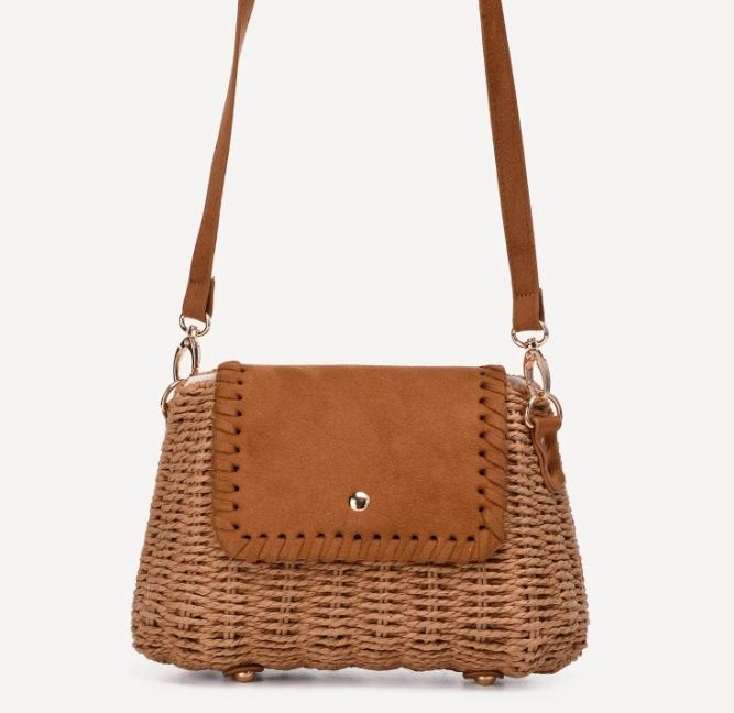 Sac bandoulière en paille sur armature rigide - Camel