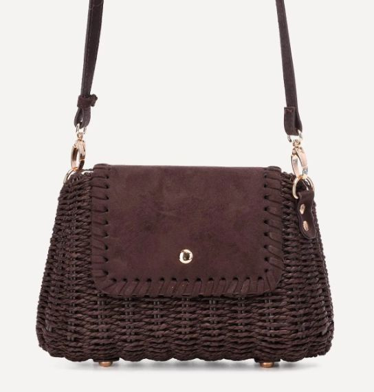 Sac bandoulière en paille sur armature rigide - Marron