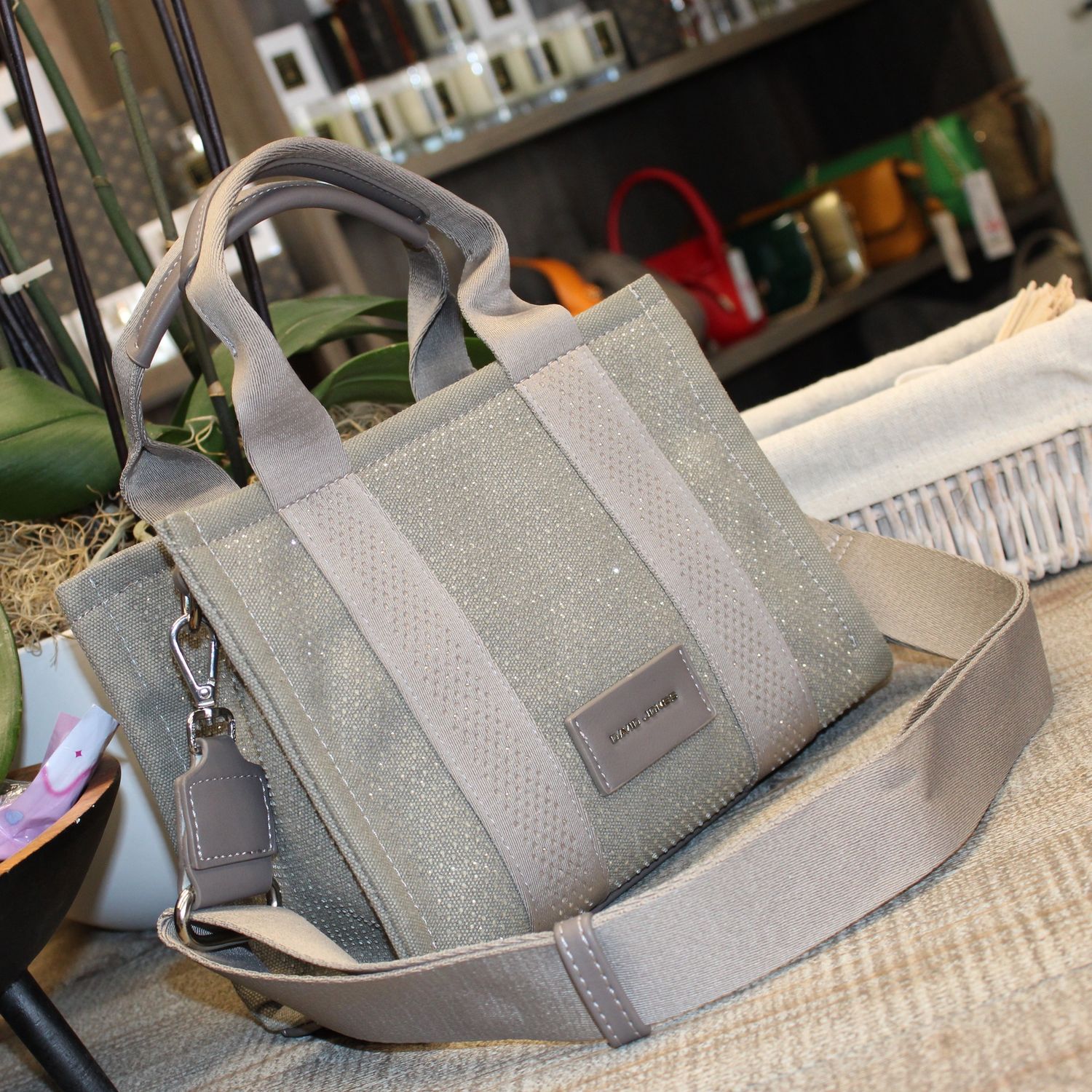 Sac à main Cabas avec strass  - Gris