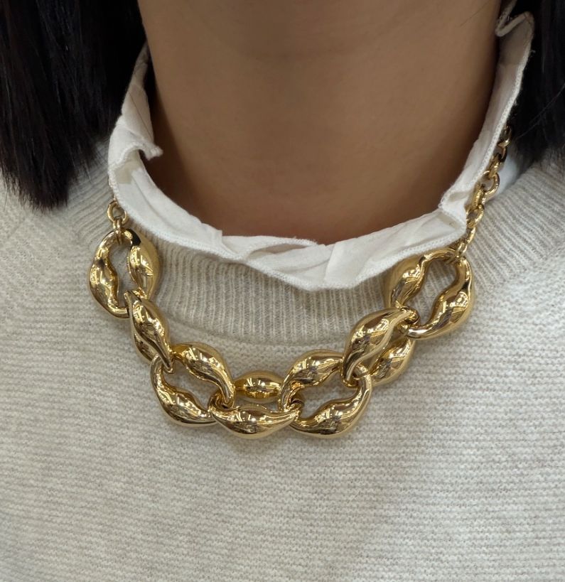 Collier à gros anneaux en acier inoxydable doré