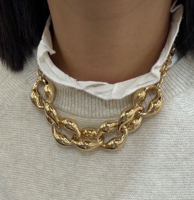 Collier à gros anneaux en acier inoxydable doré