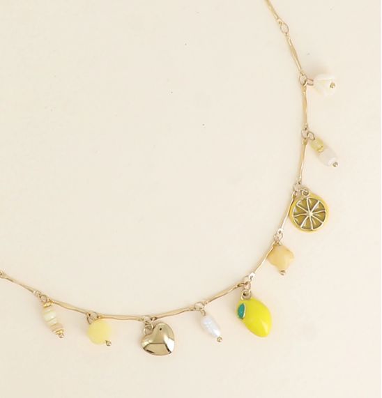 Collier citron en acier inoxydable doré