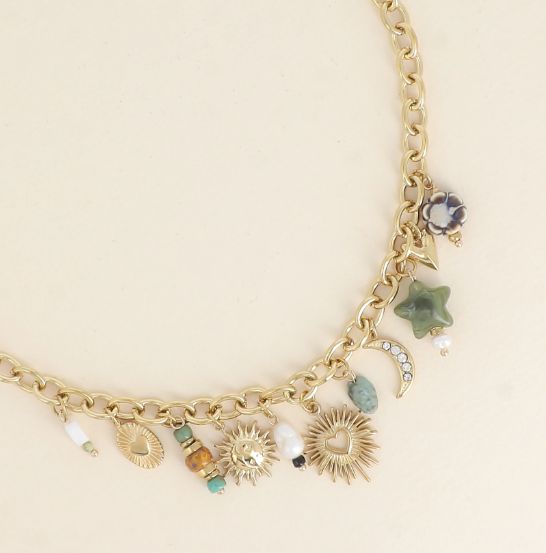 Collier à breloque en acier inoxydable doré