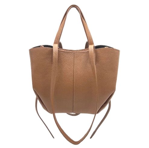 Sac modulable porté épaule en cuir grainé - Cognac