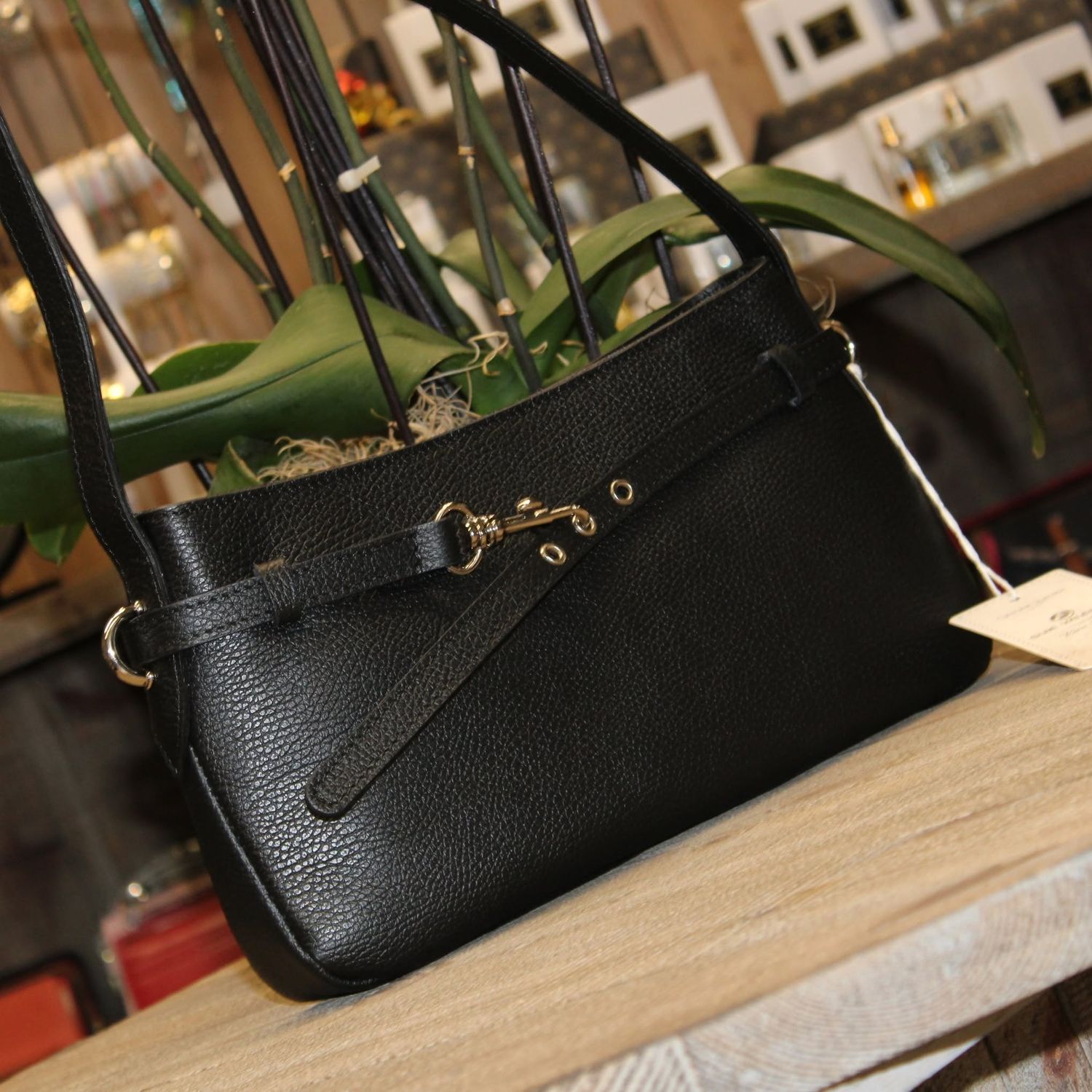Sac épaule/bandoulière en cuir grainé - Noir