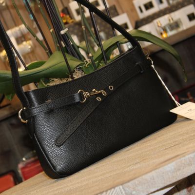 Sac épaule/bandoulière en cuir grainé - Noir