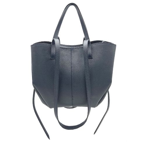 Sac modulable porté épaule en cuir grainé - Bleu Marine