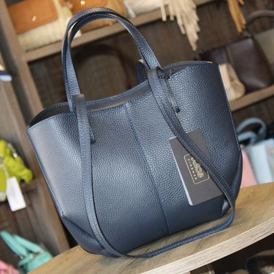 Sac modulable porté épaule en cuir grainé - Bleu Marine