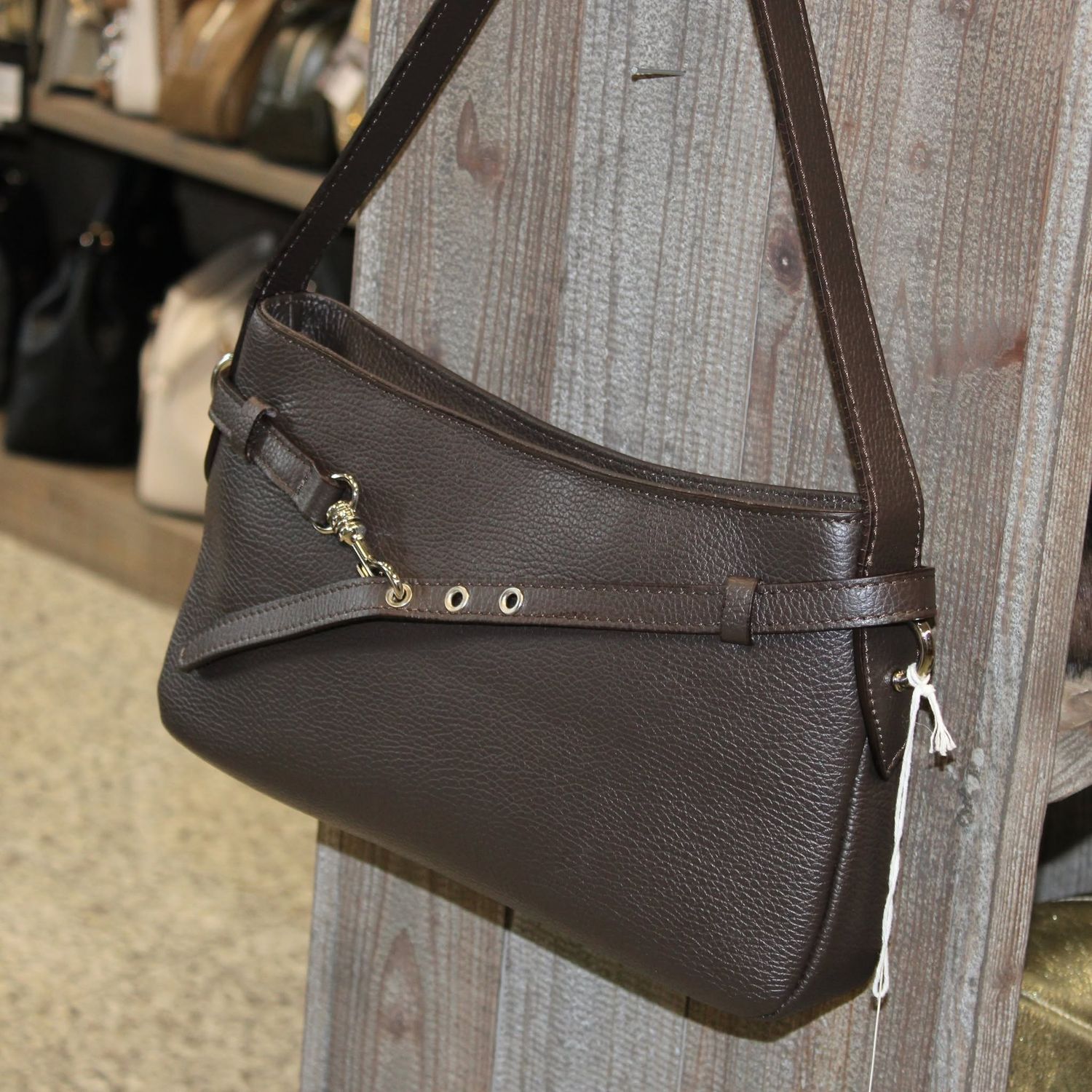 Sac épaule/bandoulière en cuir grainé - Marron