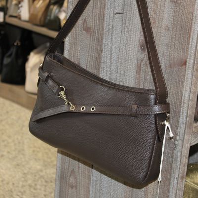 Sac épaule/bandoulière en cuir grainé - Marron