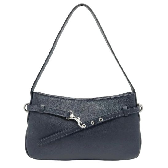 Sac épaule/bandoulière en cuir grainé - Bleu Marine