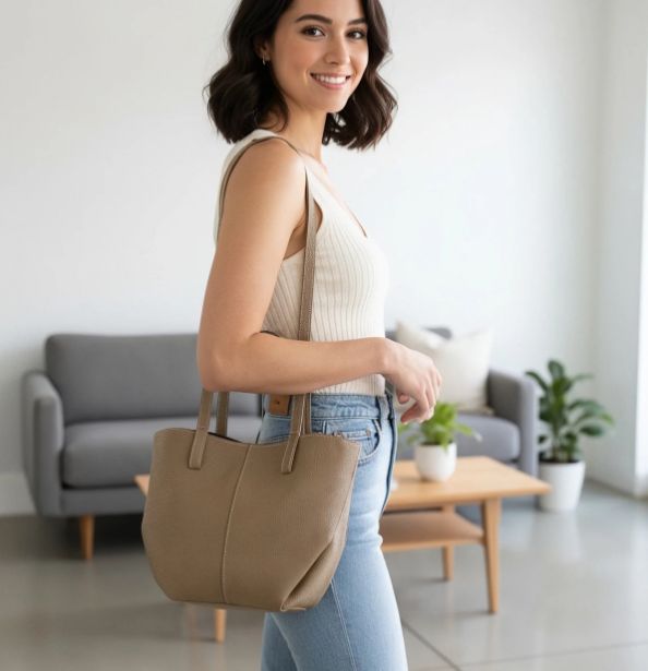 Sac modulable porté épaule en cuir grainé - Taupe