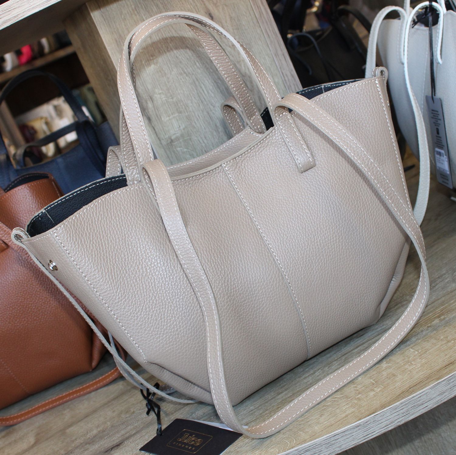 Sac modulable porté épaule en cuir grainé - Taupe