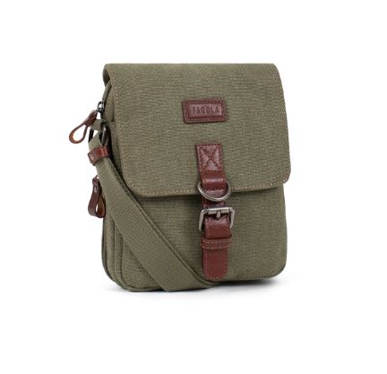 Sacoche homme en toile et cuir - Kaki