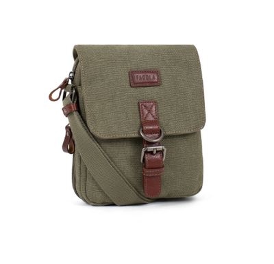 Sacoche homme en toile et cuir - Kaki