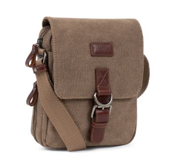 Sacoche homme en toile et cuir - Taupe