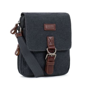 Sacoche homme en toile et cuir - Bleu