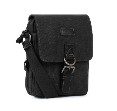 Sacoche homme en toile et cuir - Noir
