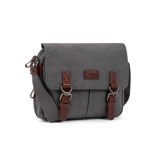 Sac bandoulière en toile et cuir - Gris