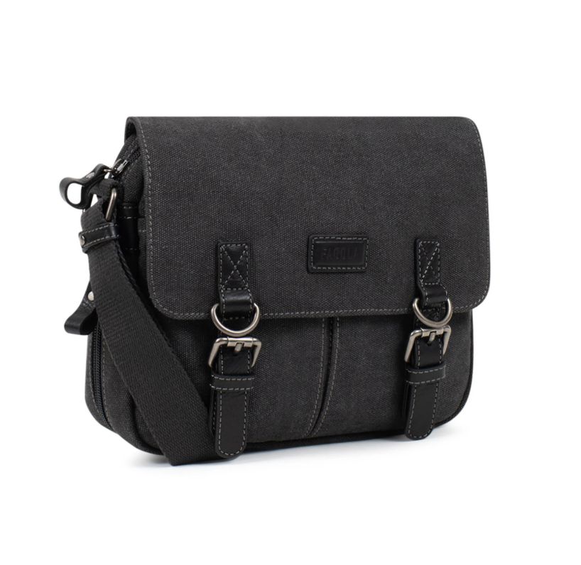 Sac bandoulière en toile et cuir - Noir