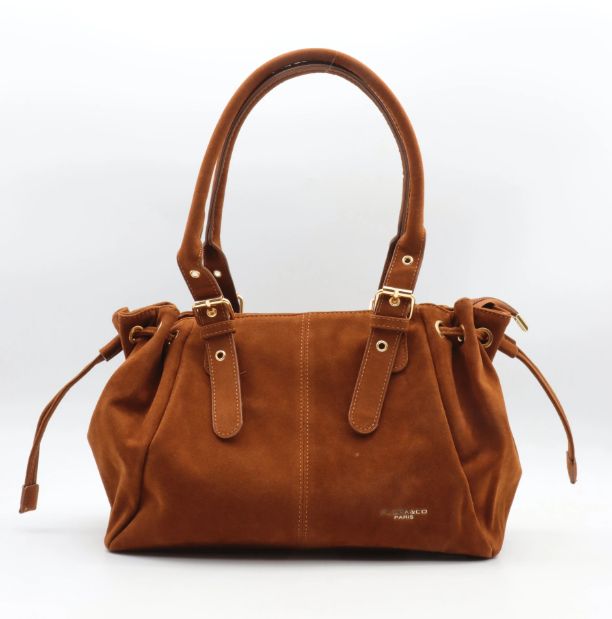 Sac épaule/bandoulière/main en suédine - Cognac