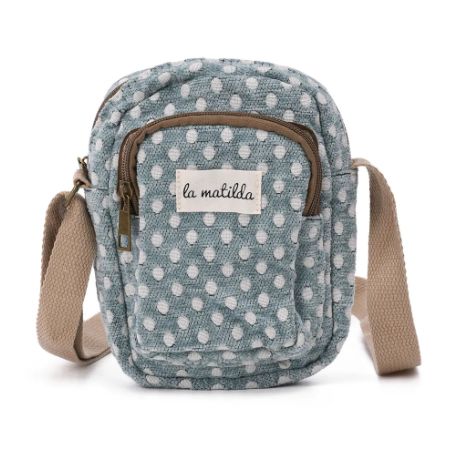 Pochette bandoulière en textile - Bleu à poids blancs