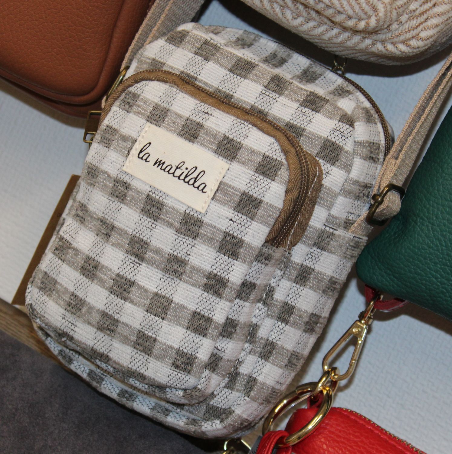 Pochette bandoulière en textile - Gris/Taupe/Blanc