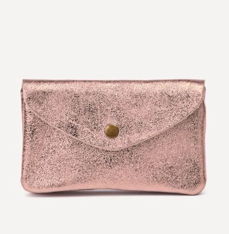 Grand porte-monnaie en cuir métallisé - Rose Gold
