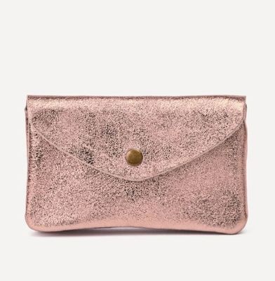 Grand porte-monnaie en cuir métallisé - Rose Gold