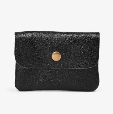 Petit porte-monnaie en cuir métallisé - Noir