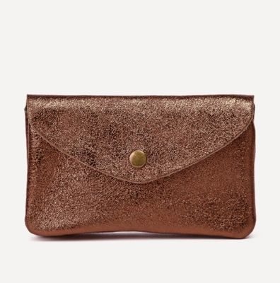 Grand porte-monnaie en cuir métallisé - Marron