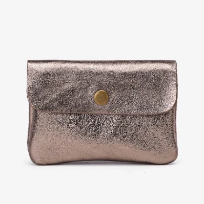 Petit porte-monnaie en cuir métallisé - Bronze