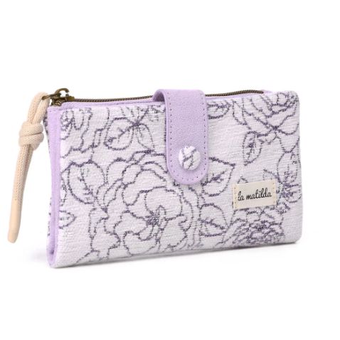 Portefeuille en coton blanc à imprimé floral lilas