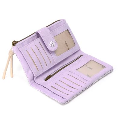 Portefeuille en coton blanc à imprimé floral lilas